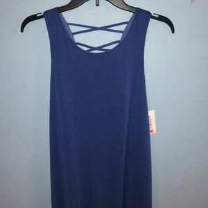 Criss- cross back blue midi dress